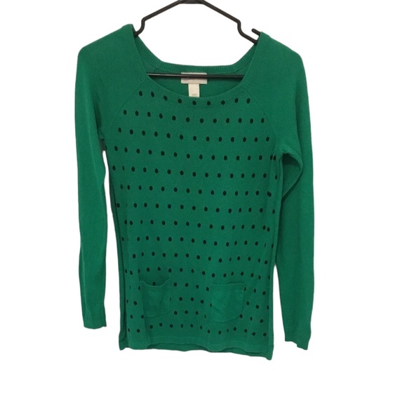 Loft women’s green sweater, long sleeves, size XXS petite, with polka dots - Picture 1 of 6
